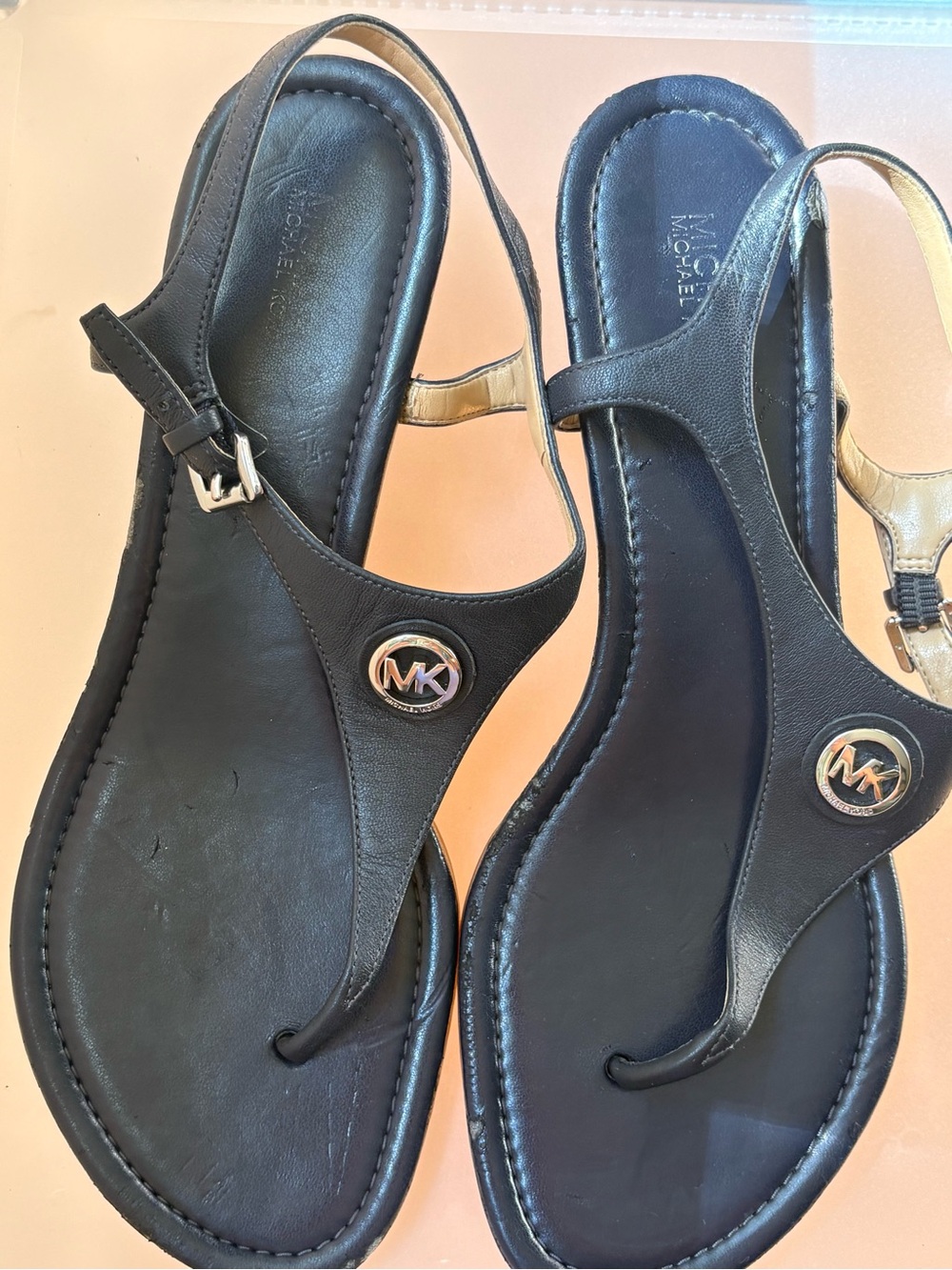 Michael Kors Navy Blue Leather Thong Sandals Women’s Size 10M Wedge Heel - Picture 3 of 14